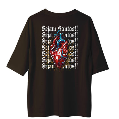 Camiseta Cristã Oversized - Sejam Santos | Ocre