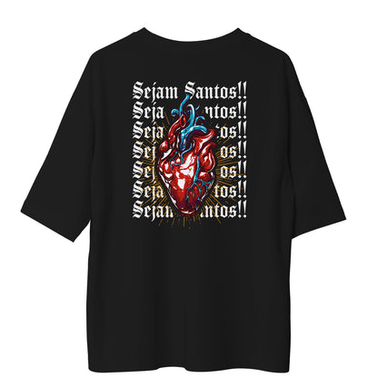 Camiseta Cristã Oversized - Sejam Santos | Preta