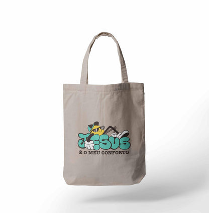 Kit Ecobag + Camiseta Feminina - Jesus é meu conforto | Branca