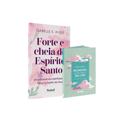 Kit 2 Livros -  Devocional com Deus Pai - Forte e cheia do Espírito Santo + Dev Prom. dia dia - Nuvens Esverdeadas