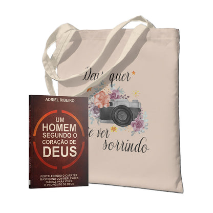 Kit Aprendendo a Palavra :Devocional um Homem Segundo o Coração de Deus | Adriel Ribei+ Ecobag Deus Quer Te Ver Sorrindo