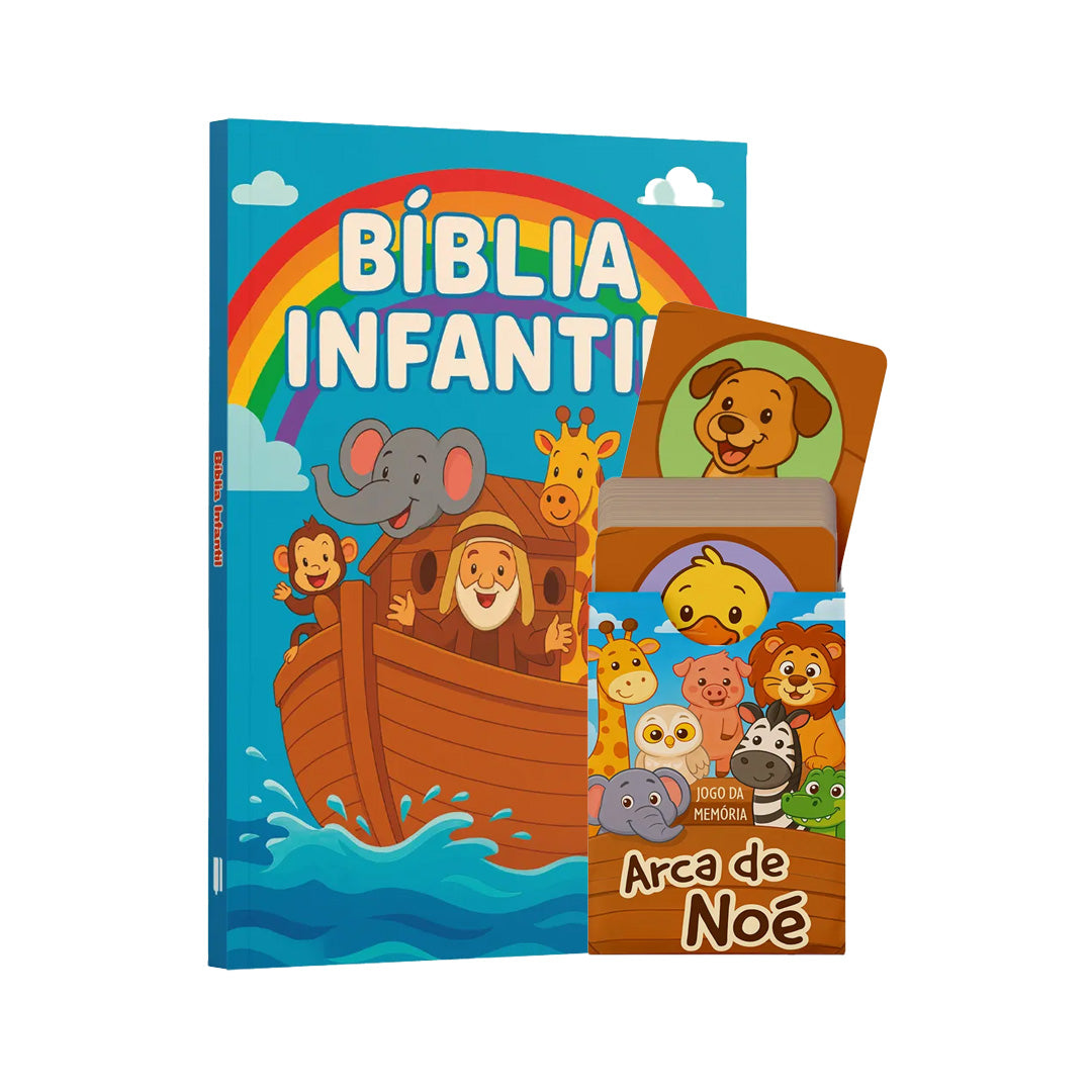 Kit Aprendizado Divertido | Bíblia Infantil | Caminho Colorido+ Jogo da memoria Arca de Noe - Penkal