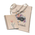 Kit Carregando a Palavra | Ecobag - Deus Quer Te Ver Sorrindo + Diário de Oração - Flor Aquarela Bege