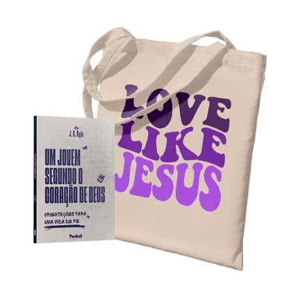 Kit Carregando a Palavra | Ecobag - Love Like Jesus + Um Jovem Segundo o Coração de Deus