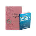 Kit Clamor da Palavra - Devocional Orando a Palavra + Bíblia ARC Full Color c/ Harpa PU - Prateada Floral Dália Rosa