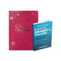 Kit Clamor da Palavra - Devocional Orando a Palavra + Bíblia ARC Full Color c/ Harpa PU - Prateada Floral Margarida Pink