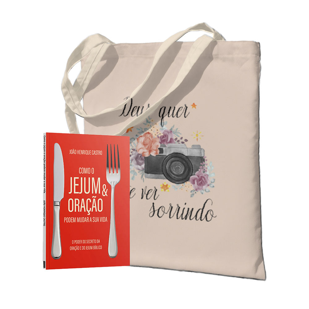 Kit Conexão com Deus: Como o Jejum e Oração podem mudar a sua vida + Ecobag Deus Quer Te Ver Sorrindo