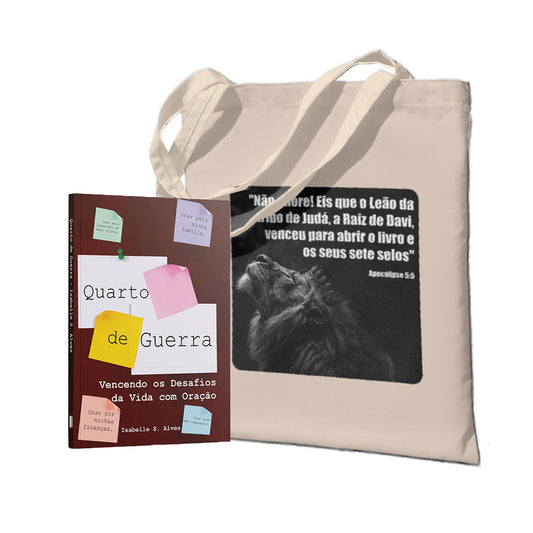 Kit Coragem e Oração : Quarto de Guerra +Ecobag - Leão de Judá