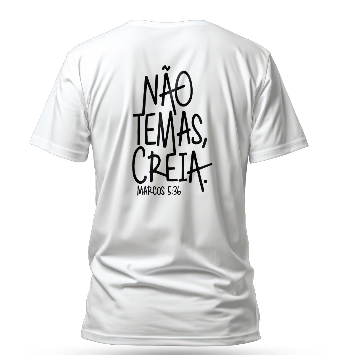 Camiseta Cristã Masculina - Não temas, creia | Branca
