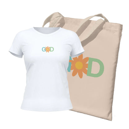 Kit Ecobag + Camiseta Feminina - God | Branca
