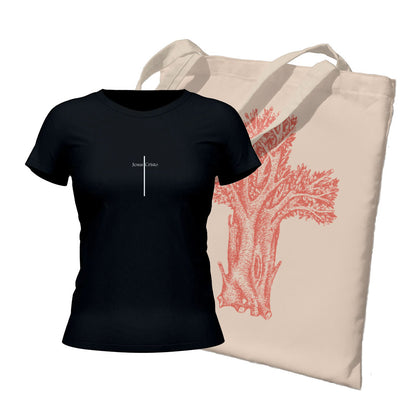 Kit Ecobag + Camiseta Feminina - Jesus Cristo | Preta