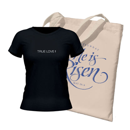Kit Ecobag + Camiseta Feminina - True Love | Preta