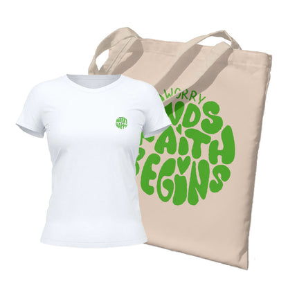Kit Ecobag + Camiseta Feminina - Worry | Branca