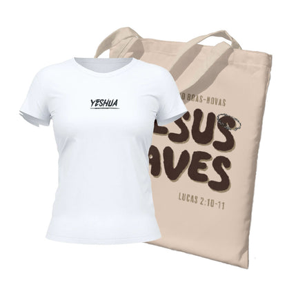 Kit Ecobag + Camiseta Feminina - Yeshua | Branca