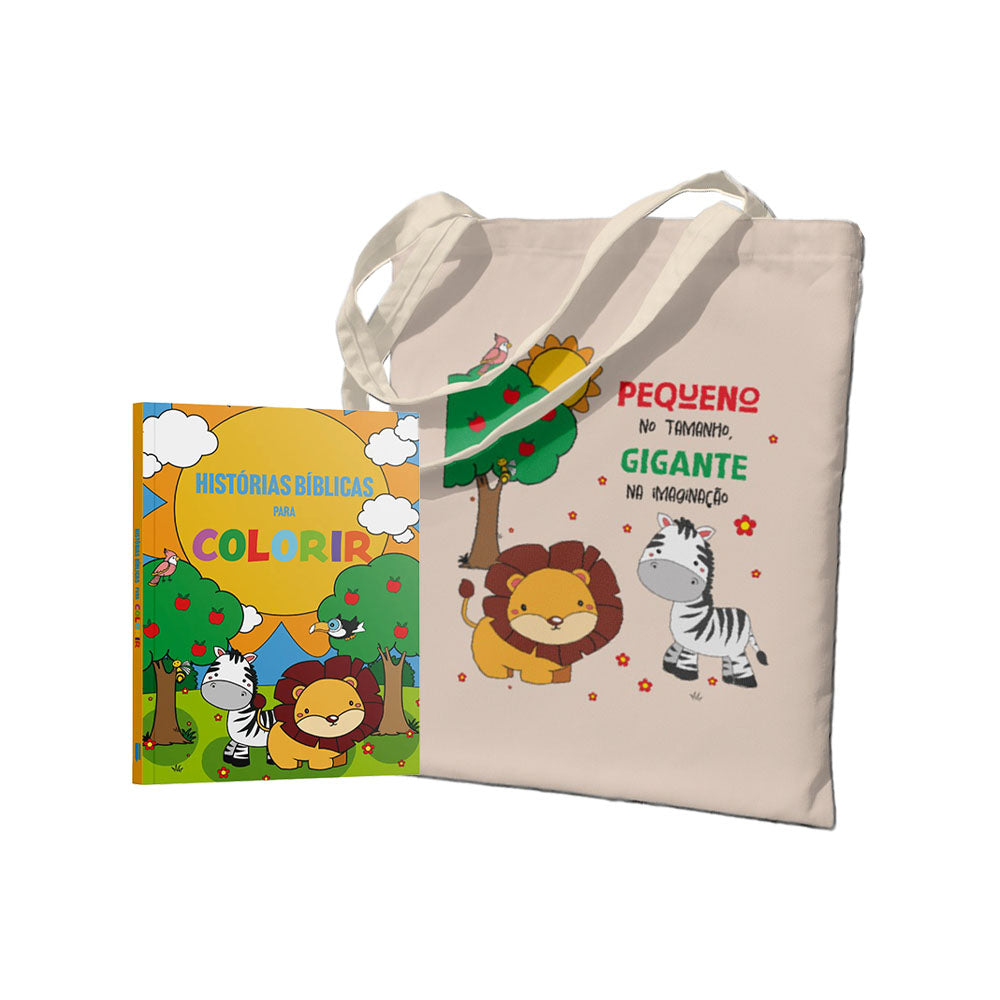 Kit Fé em Cores: Ecobag + Livro para Colorir - Capa Animaizinhos De Deus