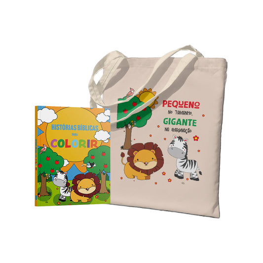 Kit Fé em Cores: Ecobag + Livro para Colorir - Capa Animaizinhos De Deus