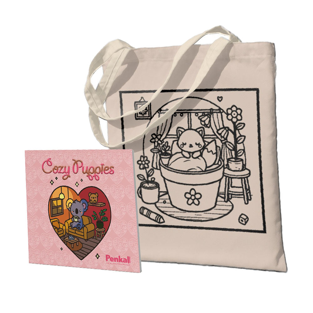 Kit Fé em Cores: Ecobag + Livro para Colorir - Cozy Puppies