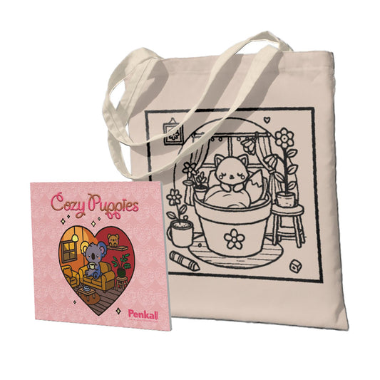 Kit Fé em Cores: Ecobag + Livro para Colorir - Cozy Puppies