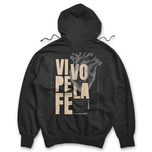 Moletom Canguru - Vivo pela fé Bege | Cinza
