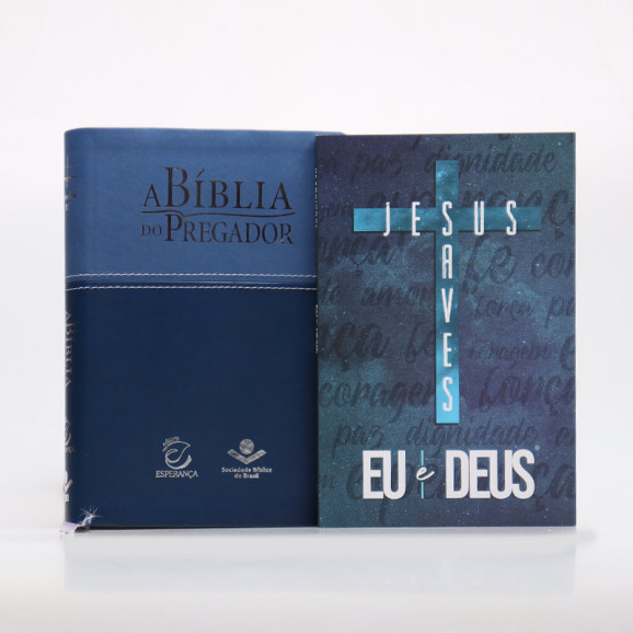 Kit Bíblia do Pregador RC | Azul Claro/Escuro + Devocional Eu e Deus Jesus Saves | Paz Verdadeira 