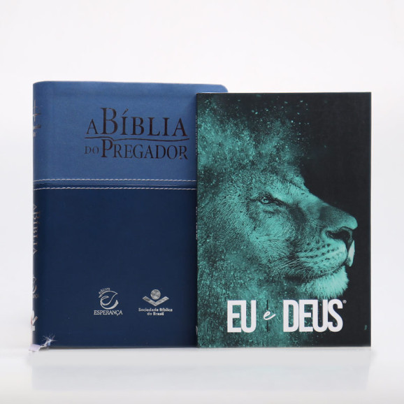 Kit Bíblia do Pregador RC | Azul Claro/Escuro + Devocional Eu e Deus Leão Azul | Paz Verdadeira 