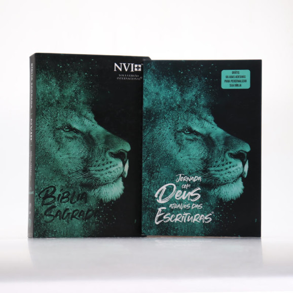 Kit Bíblia | NVI | Leão Azul + Jornada com Deus Através das Escrituras Leão Azul | Um Coração Transformado 
