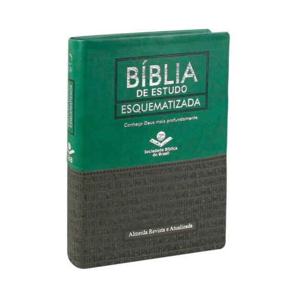 Bíblia de Estudo Esquematizada | RA | Letra Normal | Emborrachada | Verde e Preta