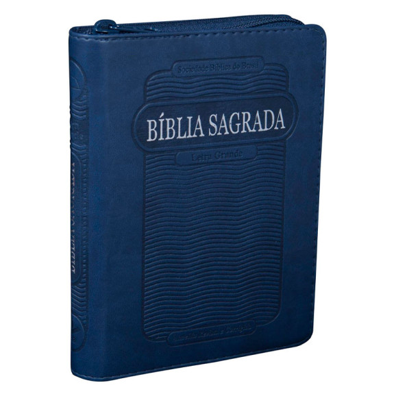Bíblia Sagrada | RC | Letra Grande | Flexível PU | Zíper | Azul 