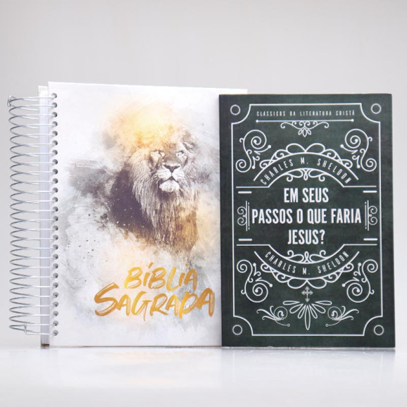 Kit Bíblia ACF Leão Dourado Com Espaço Para Anotações + Em Seus Passos o Que Faria Jesus? | Conselho Divino
