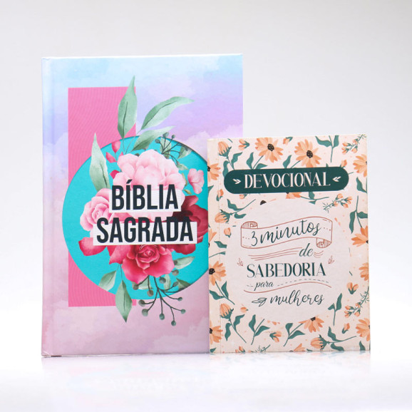 Kit Bíblia ACF Capa Dura Colagem + Devocional 3 Minutos de Sabedoria Para Mulheres Lettering | Vivendo com Propósito