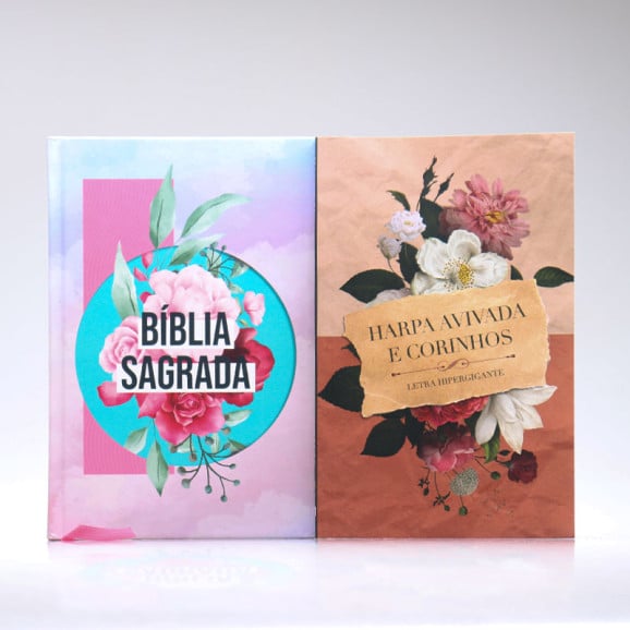 Kit Bíblia ACF Capa Dura Colagem + Harpa Avivada e Corinhos Papel | Louvando ao Senhor
