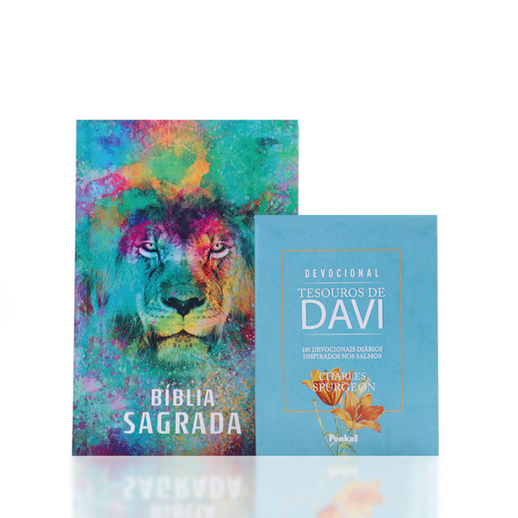 Kit Bíblia NVI Letra Gigante | Leão Color + Devocional Tesouros de Davi Tudo Posso | Tempo De Confiar