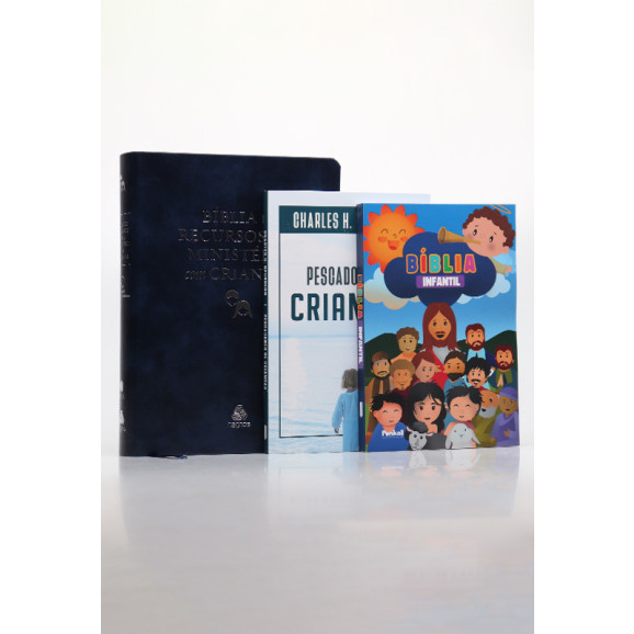 Kit Bíblia de Recursos Para O Minitérios Com Crianças Azul + Bíblia Infantil Colorida + Pescadores de Crianças | Discipulando o Coração da Criança