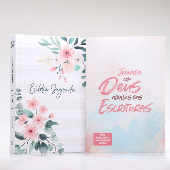 Kit Bíblia Minha Jornada com Deus NVI Floral Branca + Guia Bíblico | Guia Meus Passos