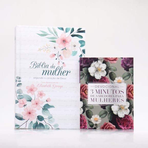 Kit Bíblia de Estudo da Mulher Segundo o Coração de Deus | AS21 | Floral Branca + Grátis Devocional Para Mulheres | Segura com Ele 