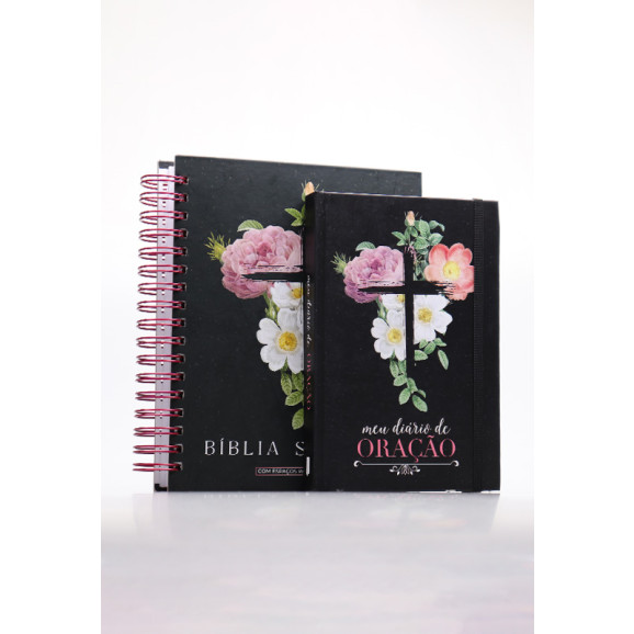 Kit Bíblia Anote a Palavra NVI + Meu Diário de Oração | Flores Cruz | Orações Que Esperam 