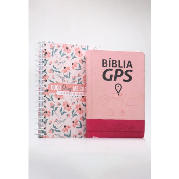 Kit Bíblia GPS NTLH | Rosa e Pink + Planner de Oração | Ouço Deus Me Chamar | Lettering | Guiadas por Deus 