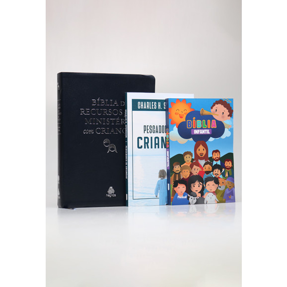 Kit Bíblia de Recursos Para O Minitérios Com Crianças Preta + Bíblia Infantil Colorida + Pescadores de Crianças | Guiando No Caminho do Senhor 