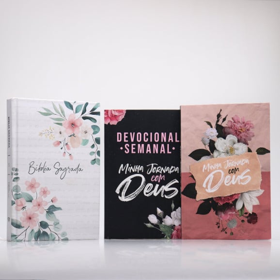 Kit Bíblia ACF Floral + Devocional Semanal + Minha Jornada com Deus | Papel