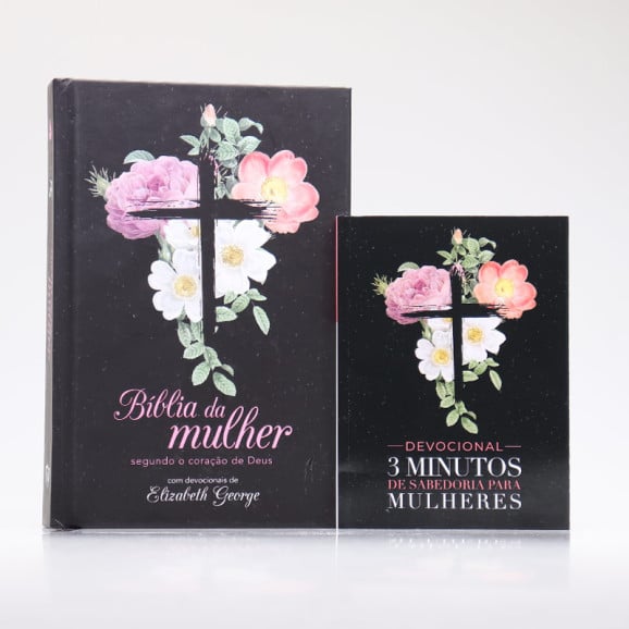 Kit Bíblia de Estudo da Mulher Segundo o Coração de Deus | AS21 | Flores Cruz + Grátis Devocional Para Mulheres | Segura com Ele 