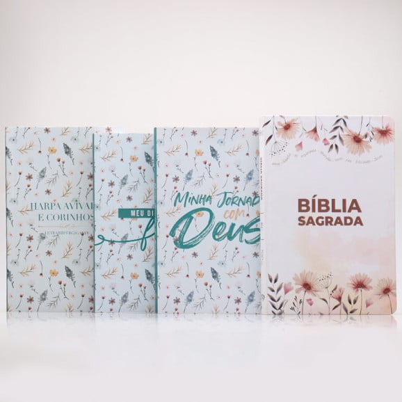 Kit Bíblia RC Slim Garden + Harpa + Meu Diário de Fé + Minha Jornada com Deus | Vivendo Pela Graça