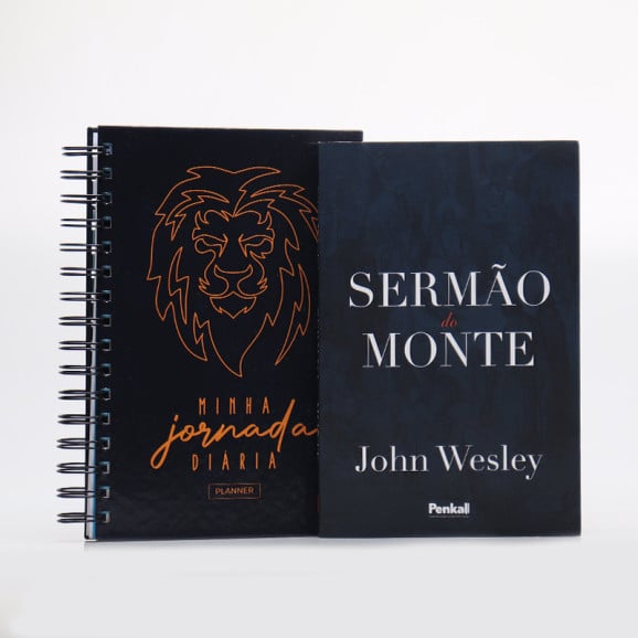 Kit Planner Masculino Leão Ilustrado Azul + Sermão do Monte | John Wesley | Procurando Sabedoria 