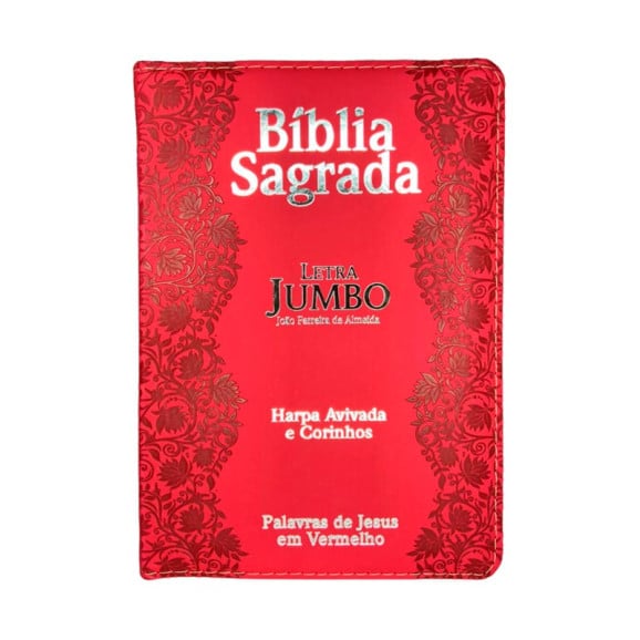Bíblia Sagrada | Letra Jumbo | Capa PU Zíper com Harpa | Flores Vermelha 