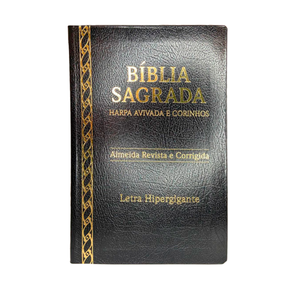 Bíblia Sagrada | ARC | Letra Hipergigante | Capa Luxo com Harpa e Courinhos | Preta