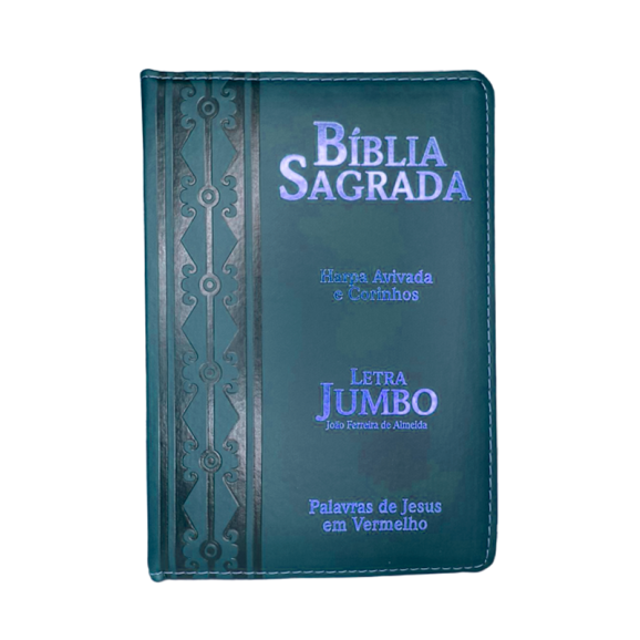 Bíblia Sagrada | Letra Jumbo | Capa PU Zíper com Harpa | Arabesco Azul