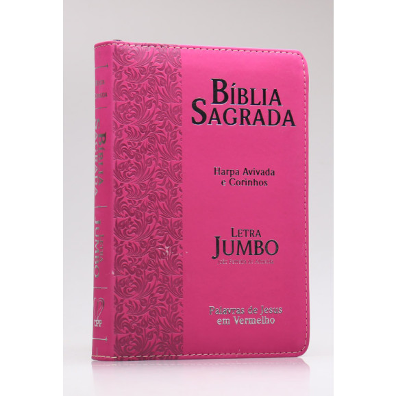 Bíblia Sagrada | RC | Harpa Avivada e Corinhos | Letra Jumbo | Luxo | Ramos Pink | Zíper