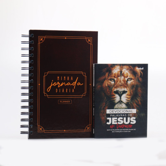 Kit Planner Masculino Clássico Marrom + Devocional Palavras de Jesus em Vermelho Isaías | Maravilhosa Benção 
