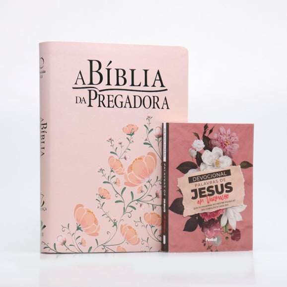 Kit Bíblia da Pregadora RA | Flores Rosa/Verde + Devocional Palavras de Jesus em Vermelho Papel | A Essência da Oração 