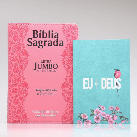Kit Bíblia RC Harpa Letra Jumbo Flores Rosa + Eu e Deus Meu Amado | Mulher de Fé