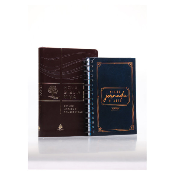 Kit Nova Bíblia Viva Marrom + Planner Masculino Clássico Azul | Vida e Coração 